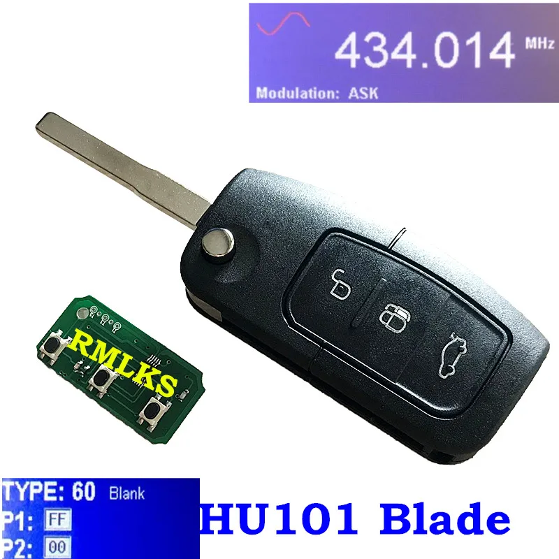 RMLKS дистанционный брелок 3 кнопки 315 МГц 433 МГц 4D63 40bit ID83 4D60 80Bit чип подходит для Ford Focus Fiesta C Max Ka HU101 Blade