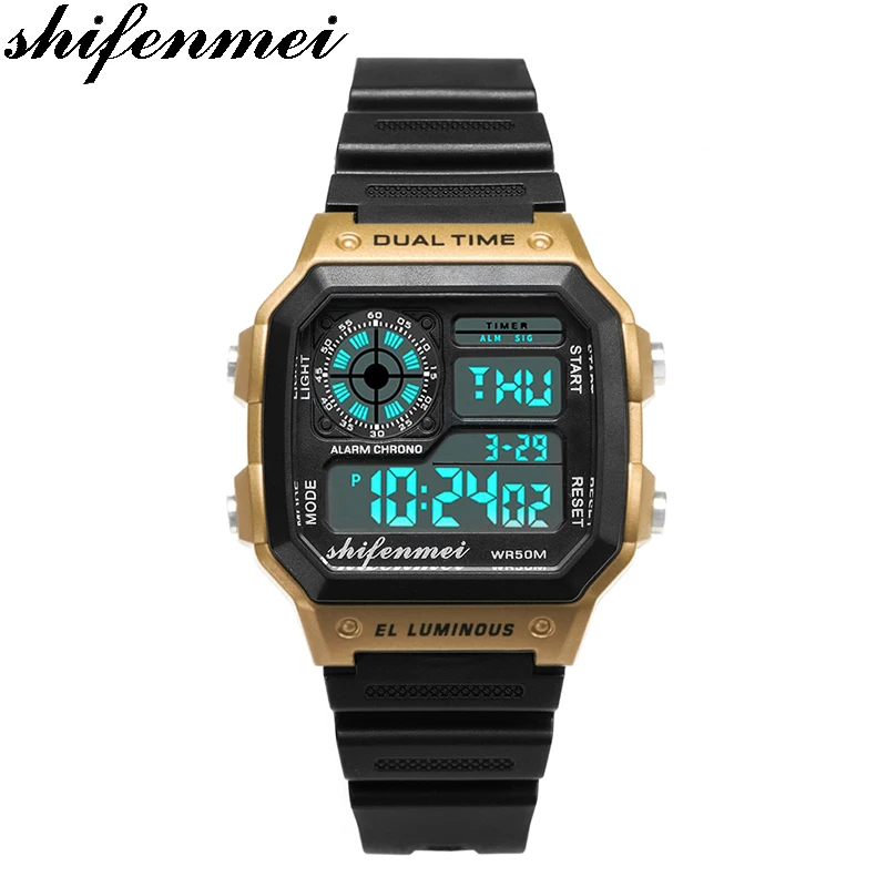 Shifenmei 1133 модные цифровые спортивные часы с двойным временем Reloj|Мужские