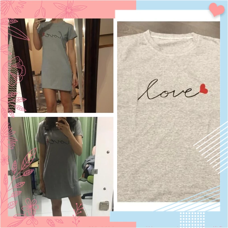 Dotfashion/Женское ночное платье с серым сердцем и буквенным принтом, летнее женское белье с коротким рукавом, Женская Повседневная Ночная рубашка