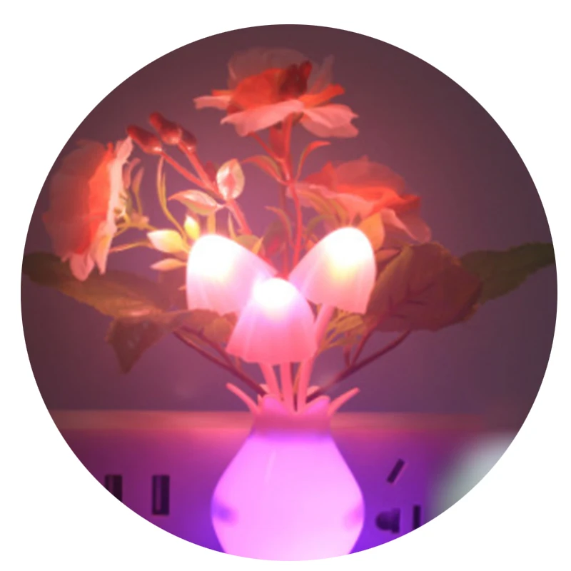 

US Romantic LED Night Light Sensor Plug-In Wall Lamp Home Illumination Mushroom Fungus Colorful Light