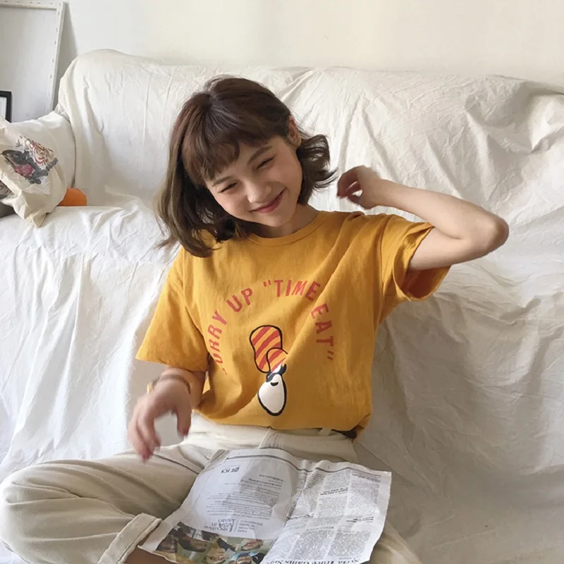 Harajuku Мультфильм Письмо печати Плюс Размеры Повседневное Для женщин футболки 2018