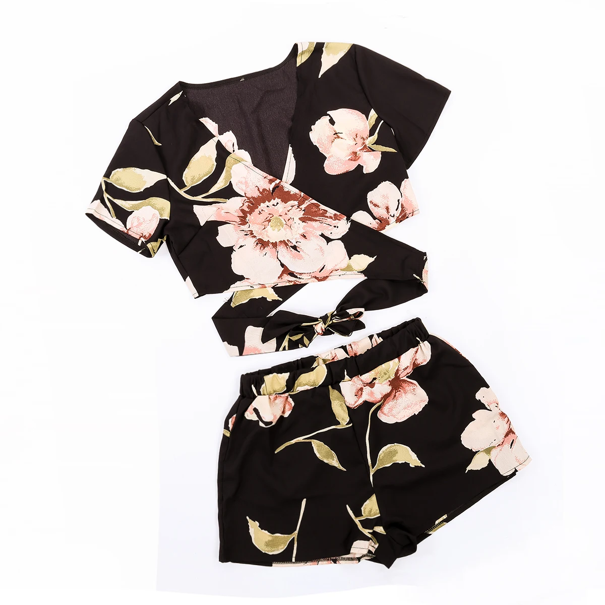 Женский комбинезон с короткими рукавами Thefound повседневный короткий цветочным