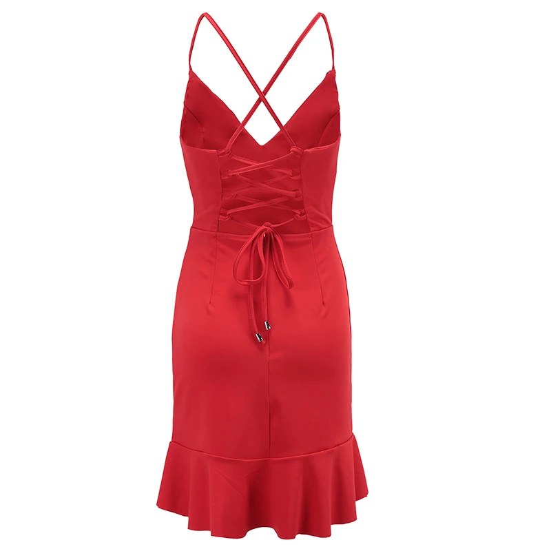 Parthea сексуальное летнее платье для женщин с открытой спиной на шнуровке оборками