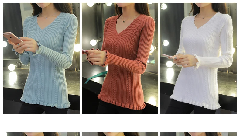 Jersey mujer invierno,, Осень-зима, вязаные женские топы, v-образный вырез, длинный рукав, с оборками, одноцветные, женские свитера и пуловеры