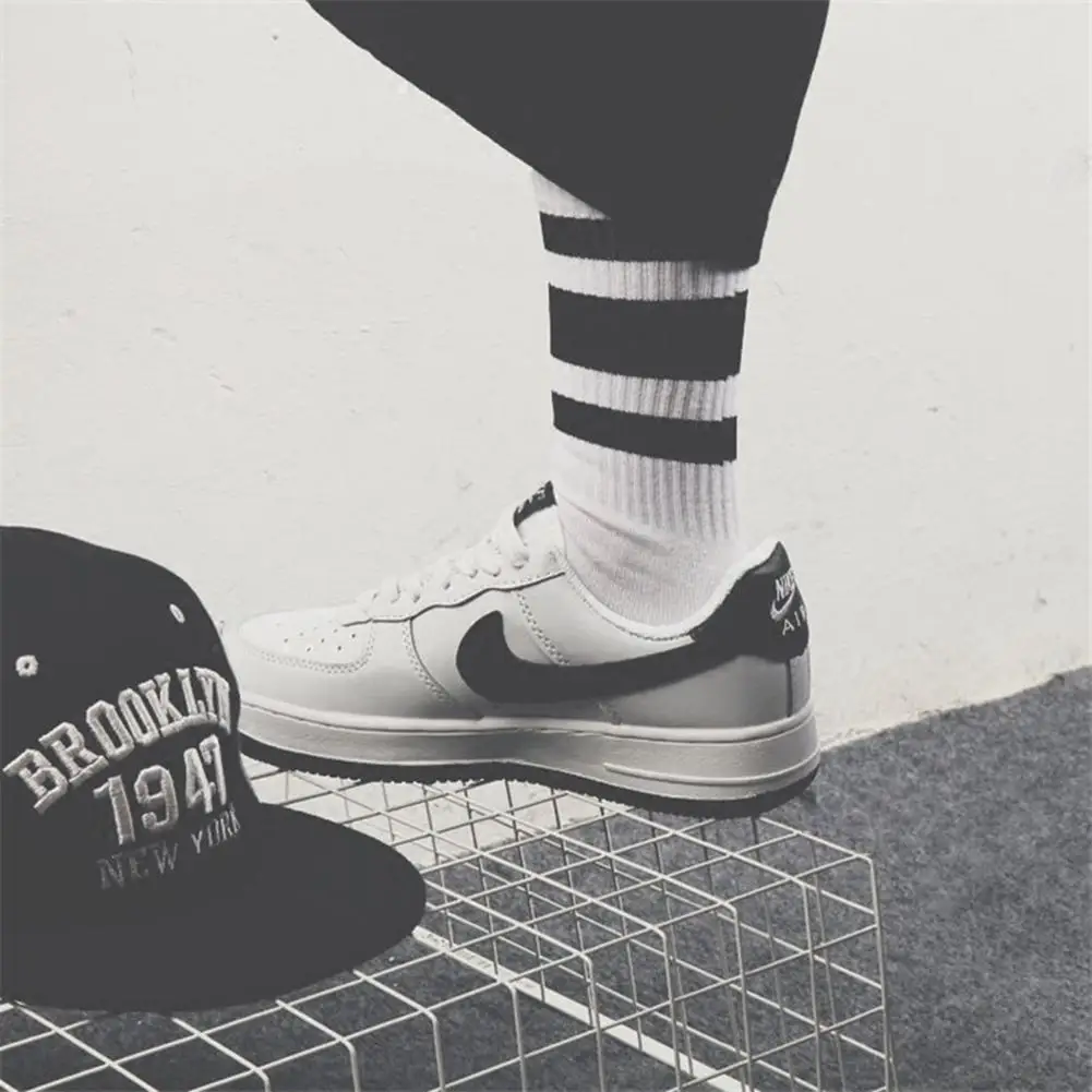 

MISSKY Women Men Socks Black White Color Fashion Style Simple Striped Sports Socks Medium Length Casual Socks