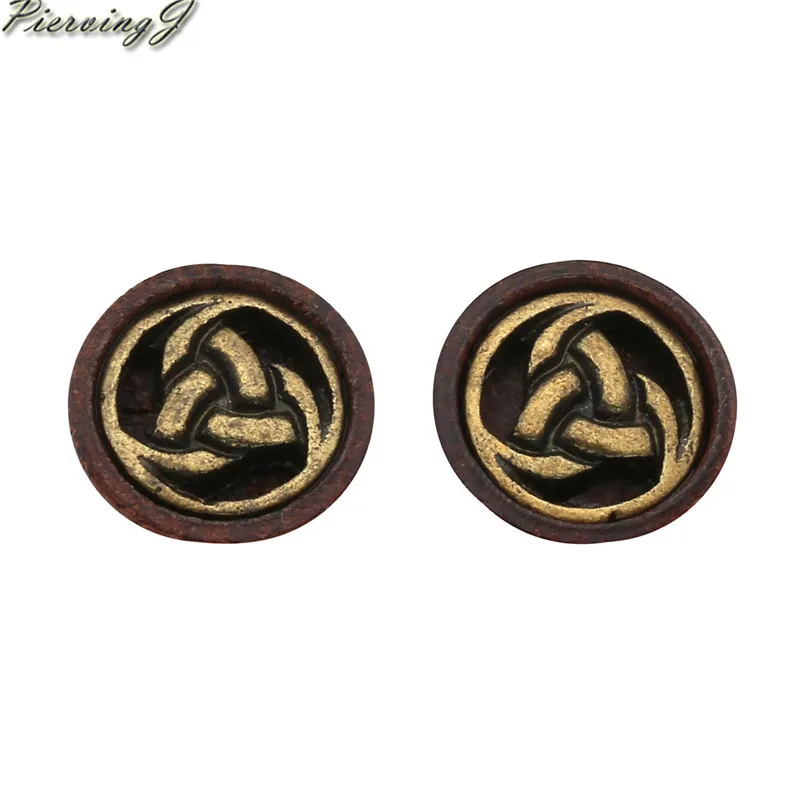 

PiercingJ 1.2mm (16g) Wood Lion Head Odin's Horn Life tree Sono Fake Ear Expander stainless steel Plug Piercing Stud Earring