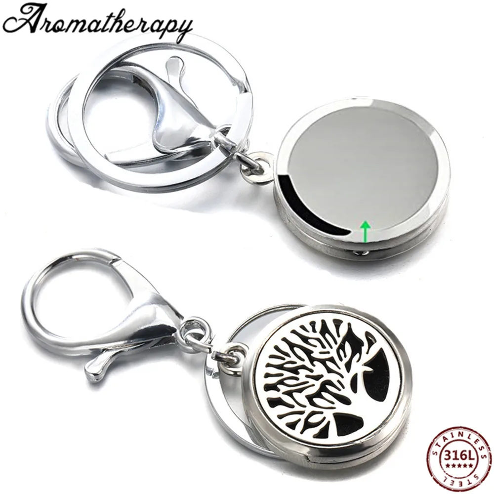 Trendy Geometric Portable key chain Essential Oil Diffuser Locket Aromatherapy Stainless Steel Perfume Jewelry For Unisex People | Украшения