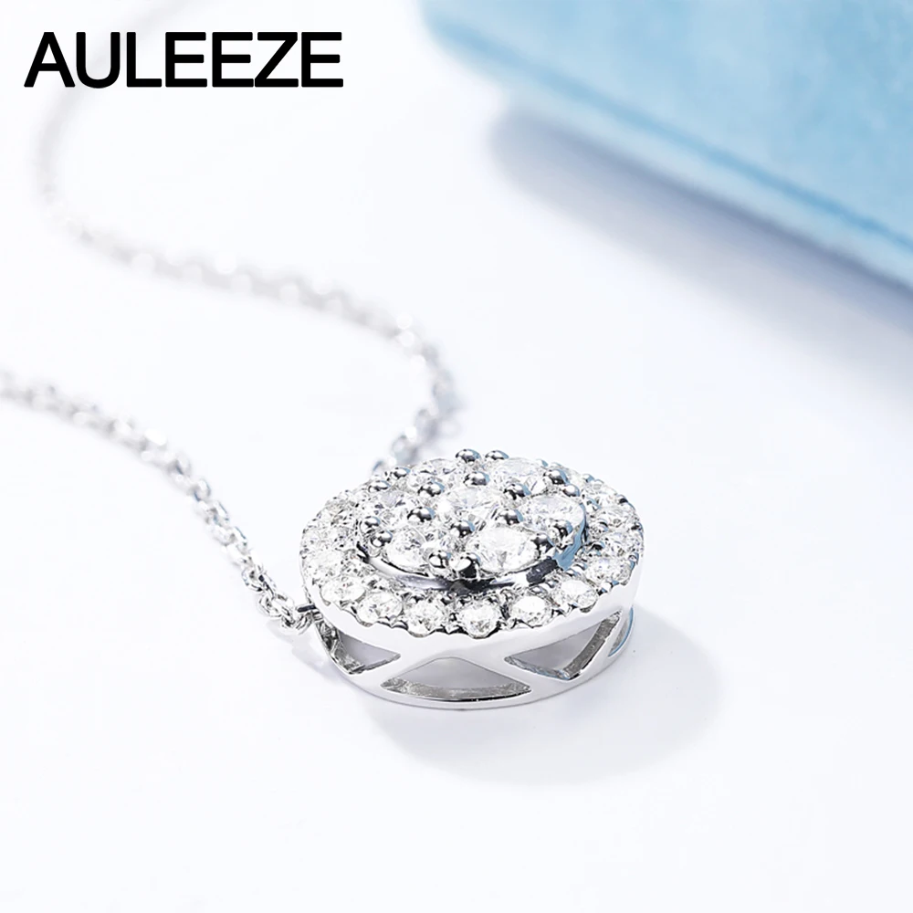 AULEEZE, 18 K, белое золото, настоящее бриллиантовое ожерелье, круг, сверкающая оправа, 0,47 CTTW, Бриллиантовая подвеска, Женская Цепочка-ключица