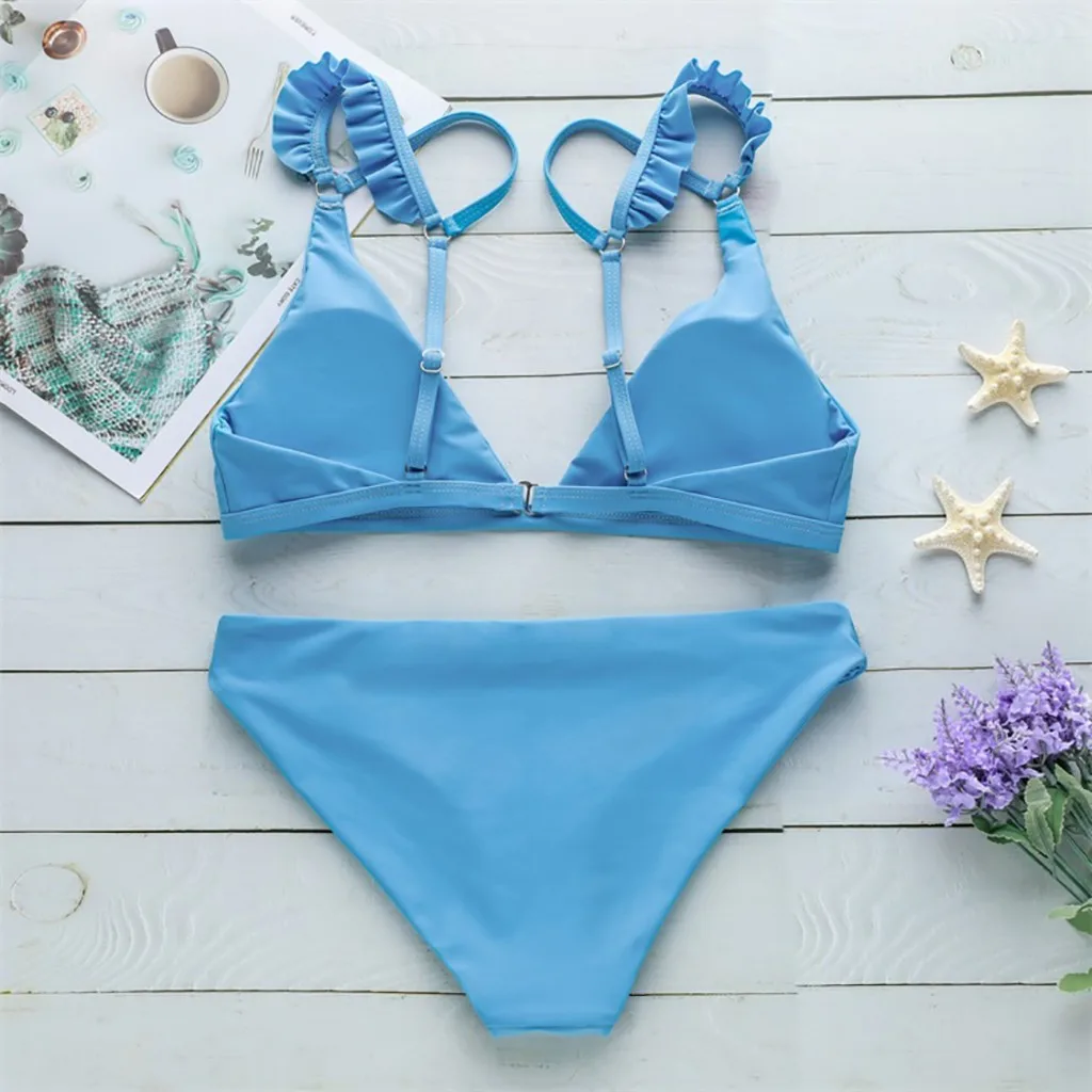 Женский купальник с пуш ап SAGACE однотонное бикини низкой грудью Бразильское