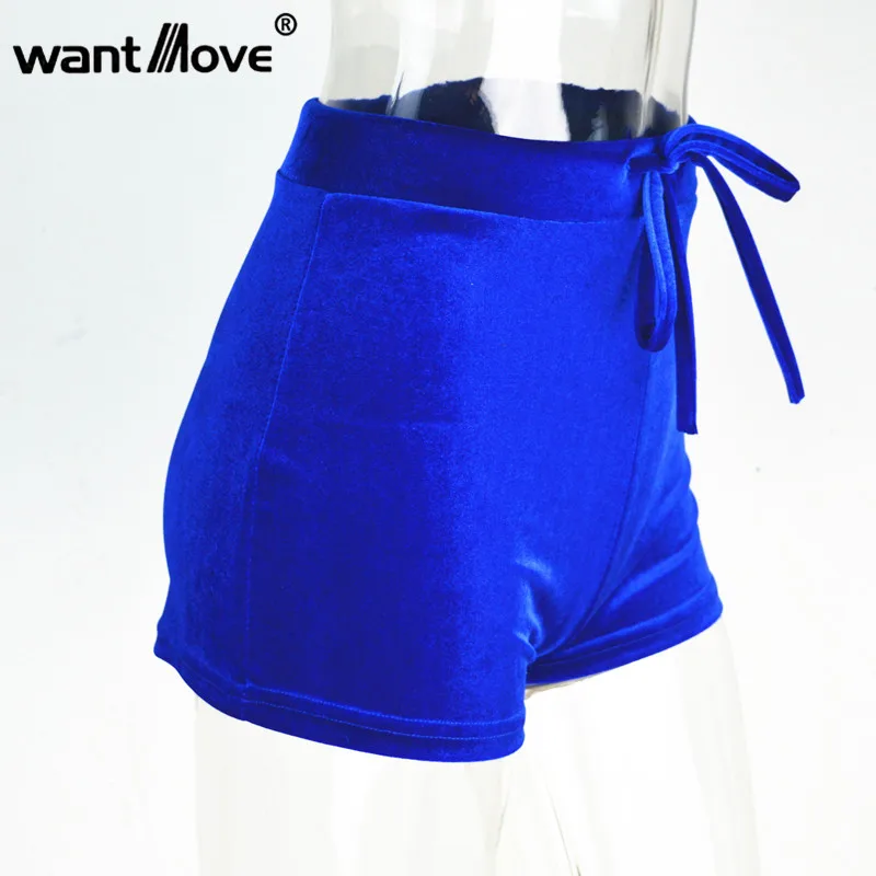 Rpyalblue in stock Wantmove, новинка, 5 цветов, S-XL, женские бархатные шорты с завязками, повседневные, высокая талия,, Осень-зима, сексуальные, элегантные, обтягивающие шорты, XD742 - Цвет: Rpyalblue in stock