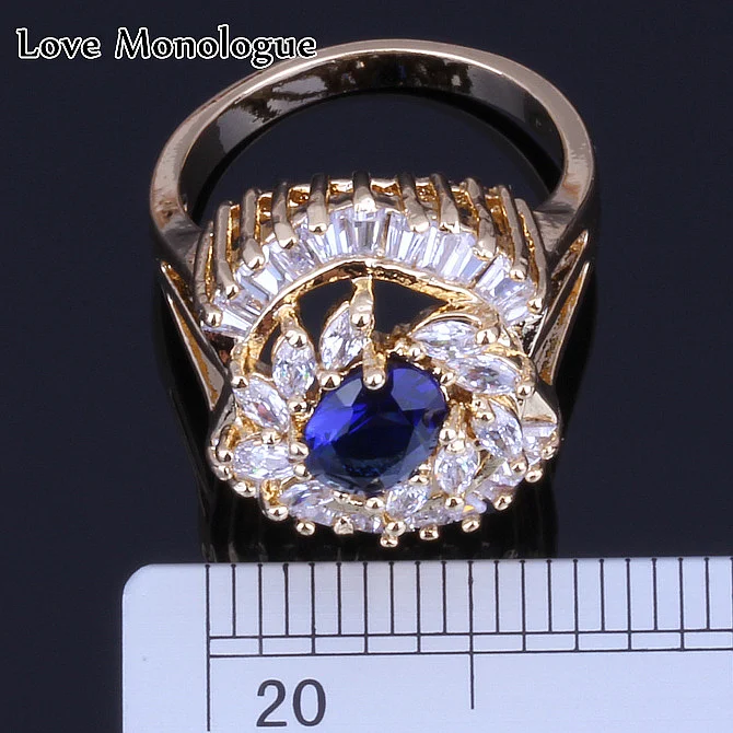 Женское кольцо Любовный монолог синий и белый Фианит желтое золото H0040 |