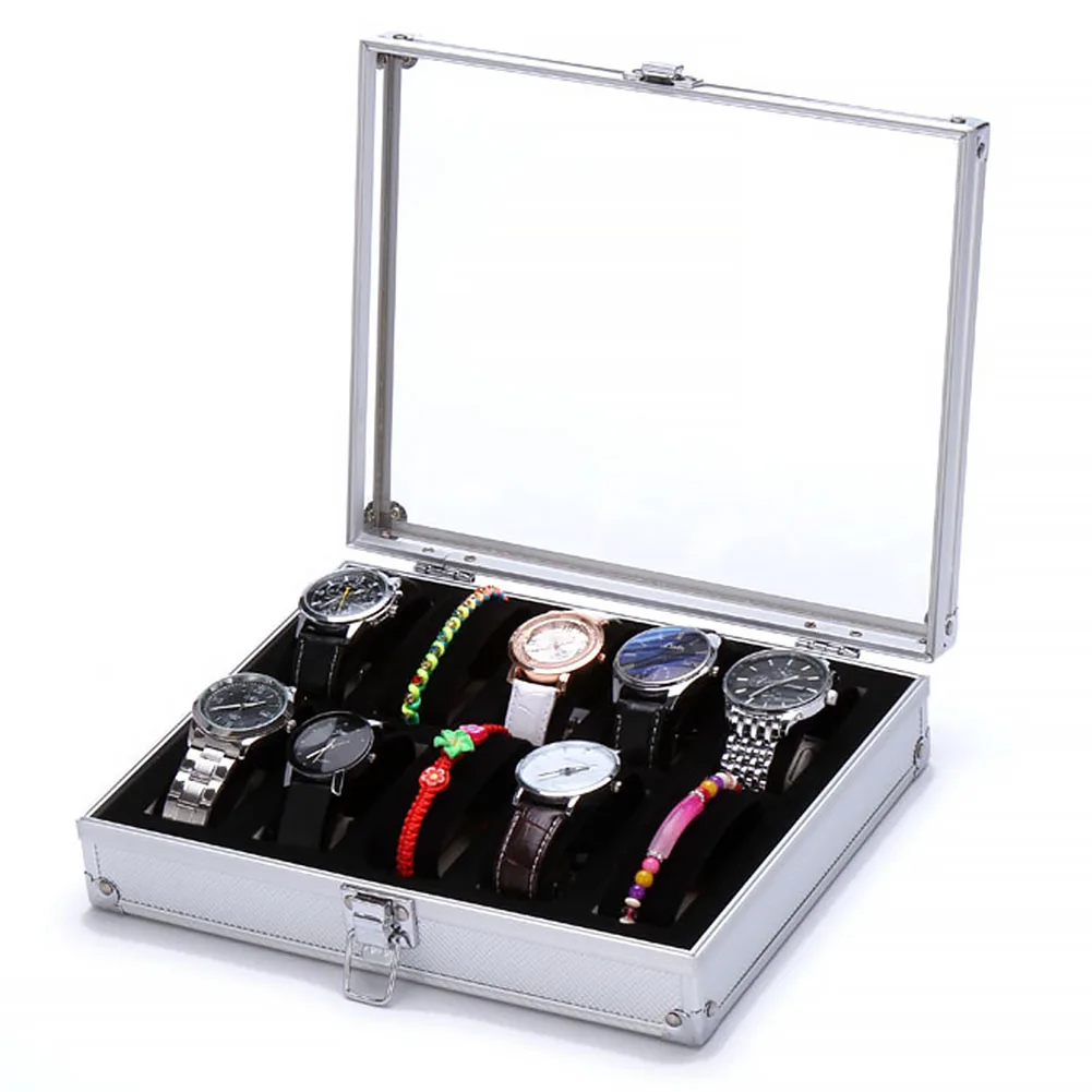 Органайзер корпус из алюминиевого сплава с замком часы дисплей хранения 12 Сетки