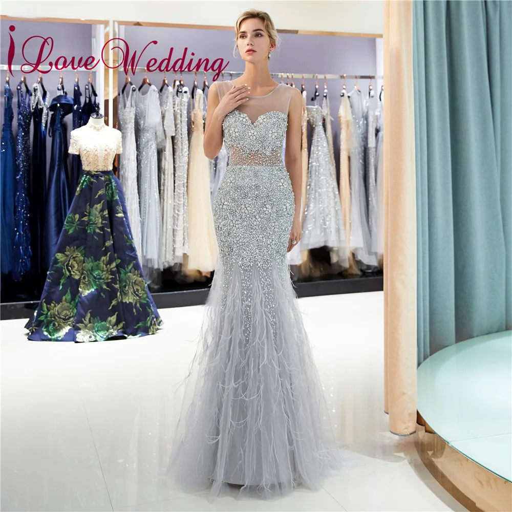 ILoveWedding Новое поступление вечернее платье прозрачный овальный вырез горловины