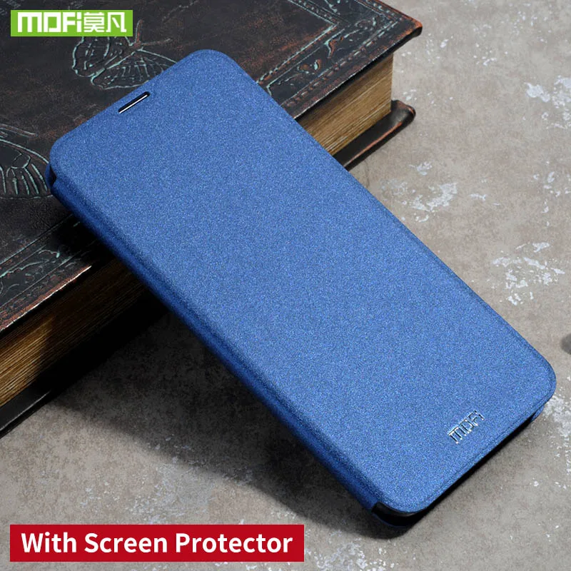 with screen glass Для huawei Honor 8X чехол для huawei 8X Max чехол силиконовый роскошный Флип кожаный Mofi для huawei Honor 8X чехол 360 противоударный - Цвет: with screen glass