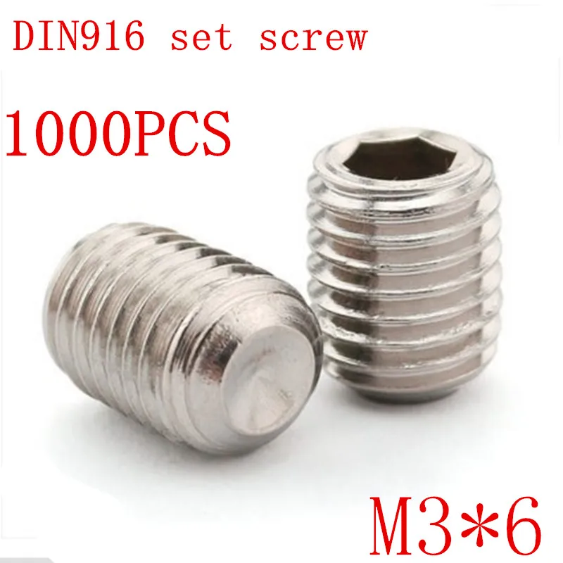 

1000pc/set DIN916 m3*6 m3x6 3mm Stainless Steel Metric Thread Grub Screws Cup Point Hexagon Socket Set Screws Headless
