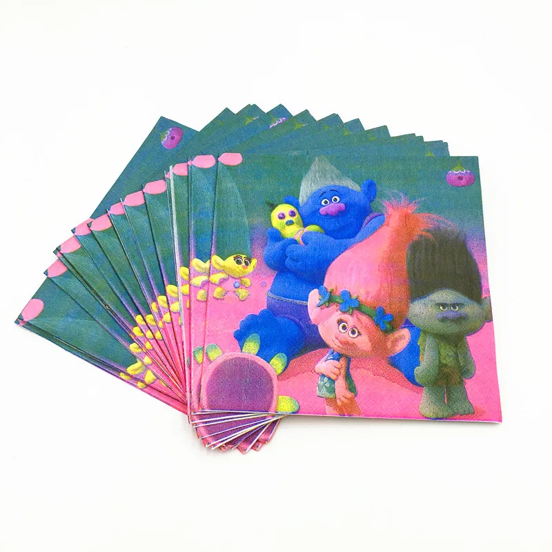 20 шт./лот салфетки с троллями для детей на день рождения вечерние одноразовые