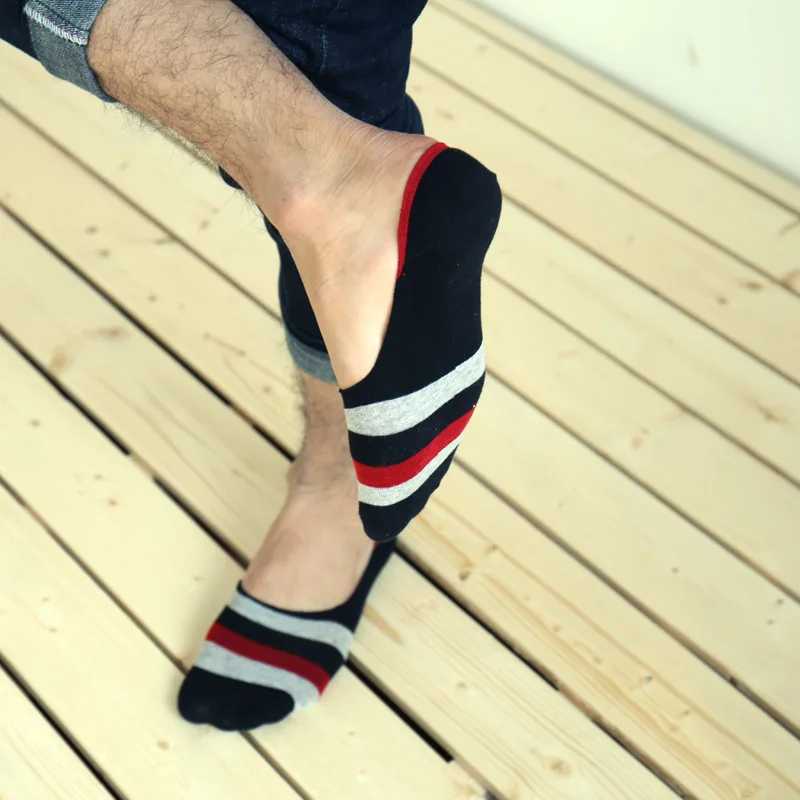 Мужские хлопковые нескользящие невидимые носки в полоску|Мужские носки| |