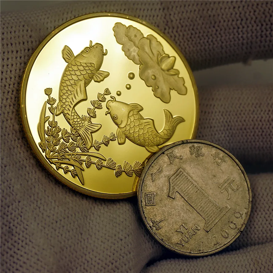 Традиционная китайская необычная памятная монета на карпа 40 мм коллекционные