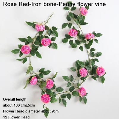 180cm Rose red 180 см Пион Искусственные цветы Виноградная лоза домашняя Гирлянда украшение длинные пионы цветок струна подвесной ротанговый Свадебный декор венок - Цвет: 180cm Rose red