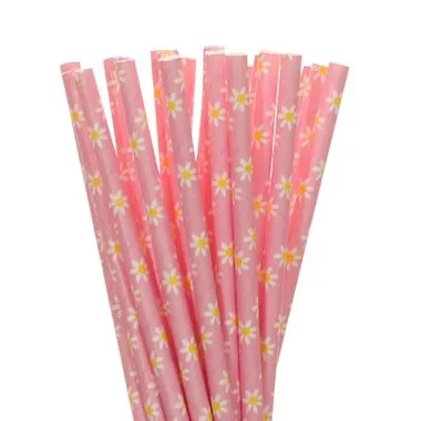 Pink Flower 25 шт./лот, золотые, розовые бумажные соломинки для детей, для дня рождения, свадьбы, декоративные вечерние флажки для кексов - Цвет: Pink Flower