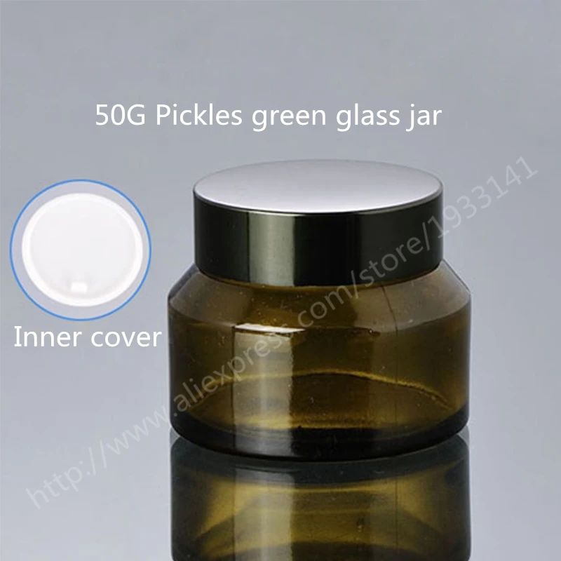 

Hot sale 10pcs/lot 50G Pickles Green Cream glass jar, oblique shoulder cream bottles, packaging travel cosmetics bottles