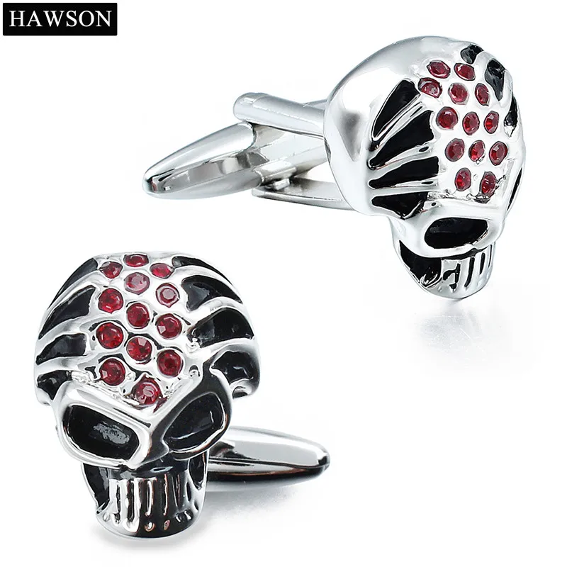 Запонки HAWSON в индивидуальном стиле с черепом Инопланетянина красным кристаллом