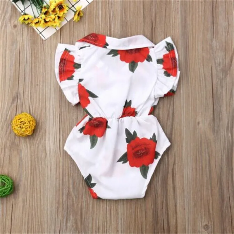 Милый хлопковый комбинезон с принтом роз для новорожденных девочек летний