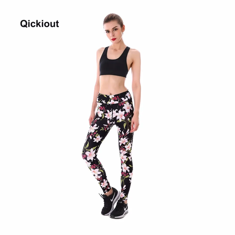 Qickitout бренд осень Для женщин сетки Леггинсы для очаровательные дикие розы печать