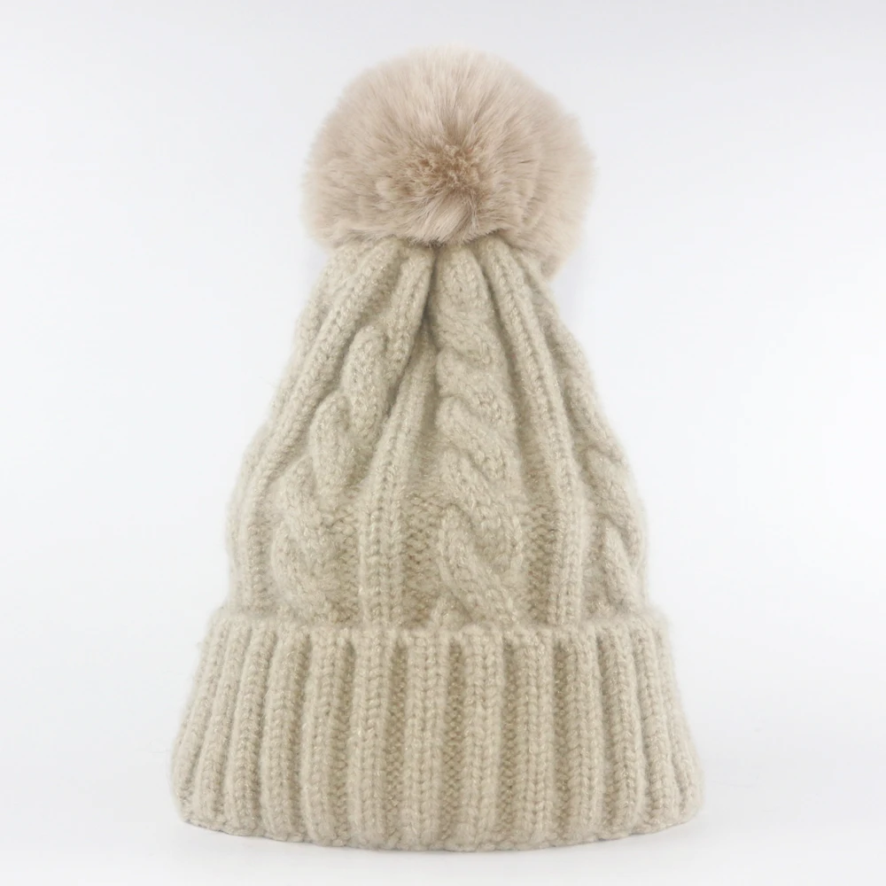 

Женские зимние шапки с меховым помпоном, эластичные вязаные шапки с помпоном, 2018