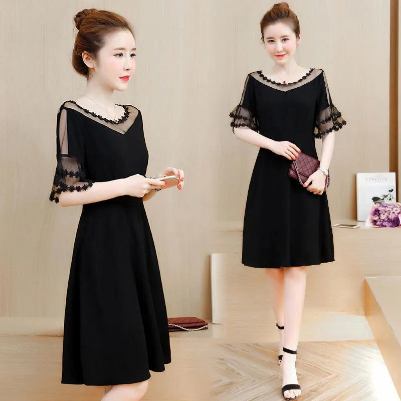 2019 летнее Элегантное Черное Сетчатое платье для женщин с рукавом бабочкой платья