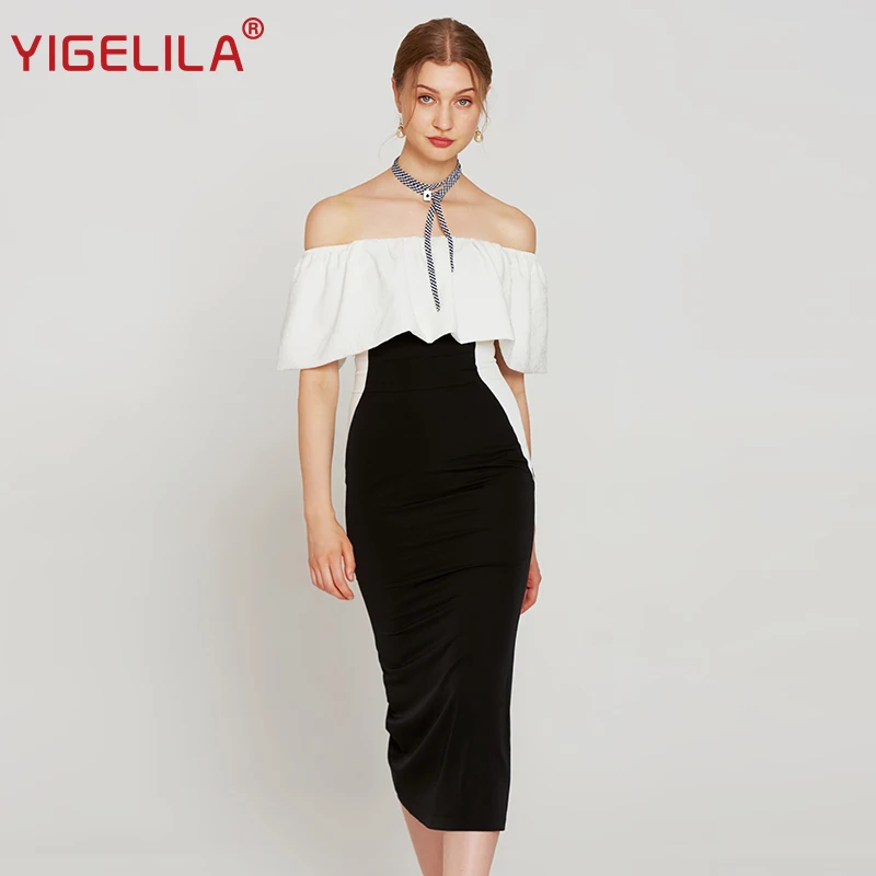 Женское вечернее платье YIGELILA облегающее с вырезом лодочкой и открытыми плечами