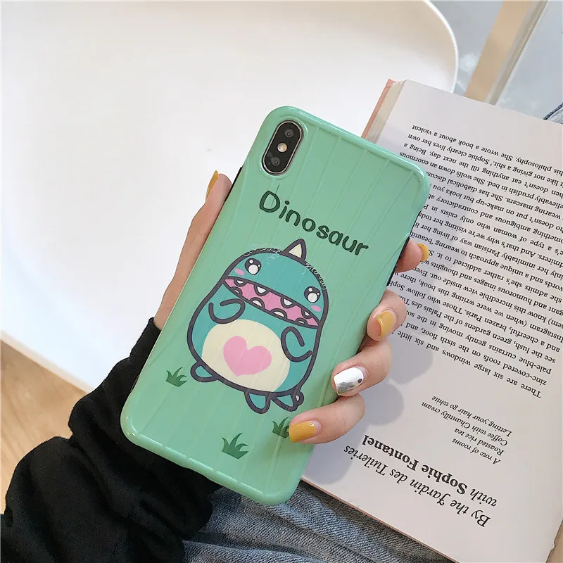DECOCASE Fashion Dinosaur Cartoon Green Shocproof Phone Cases for iPhone 6 6s 7 8 Plus X XR XS Max Cover iphone plus case |
