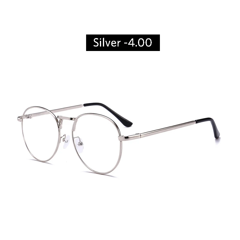 Silver -4.00 Iboode Ретро близорукие очки линзы металлические очки близорукость-1,00-1,50-2,00-2,50-3,00-3,50-4,00-диоптрий унисекс близорукие очки - Цвет оправы: Silver -4.00