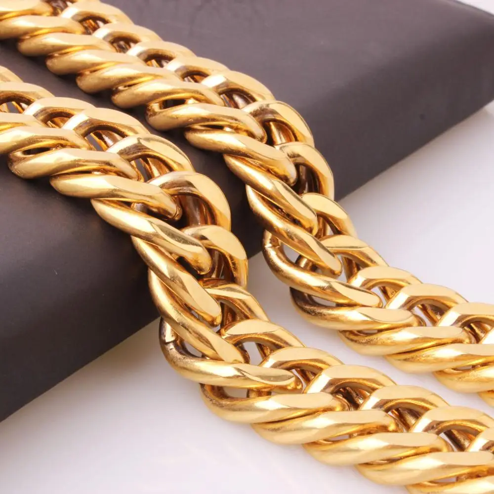 

Men's Necklace 18/21mm Thick Gold/Silver Color Stainless Steel Male Cuban Link Chains Necklaces For Men Hip Hop Jewelry