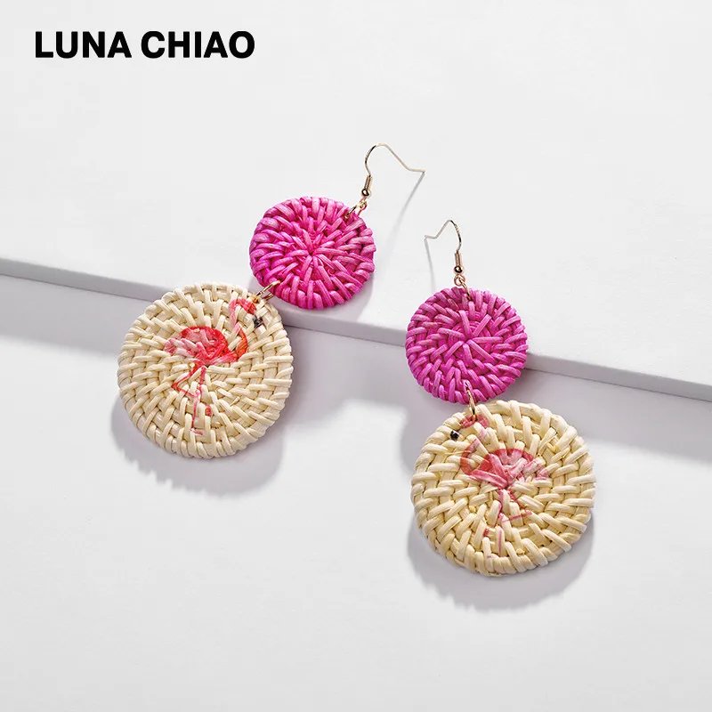 LUNA CHIAO модные ювелирные изделия летние серьги в форме Фламинго круглый плетеный