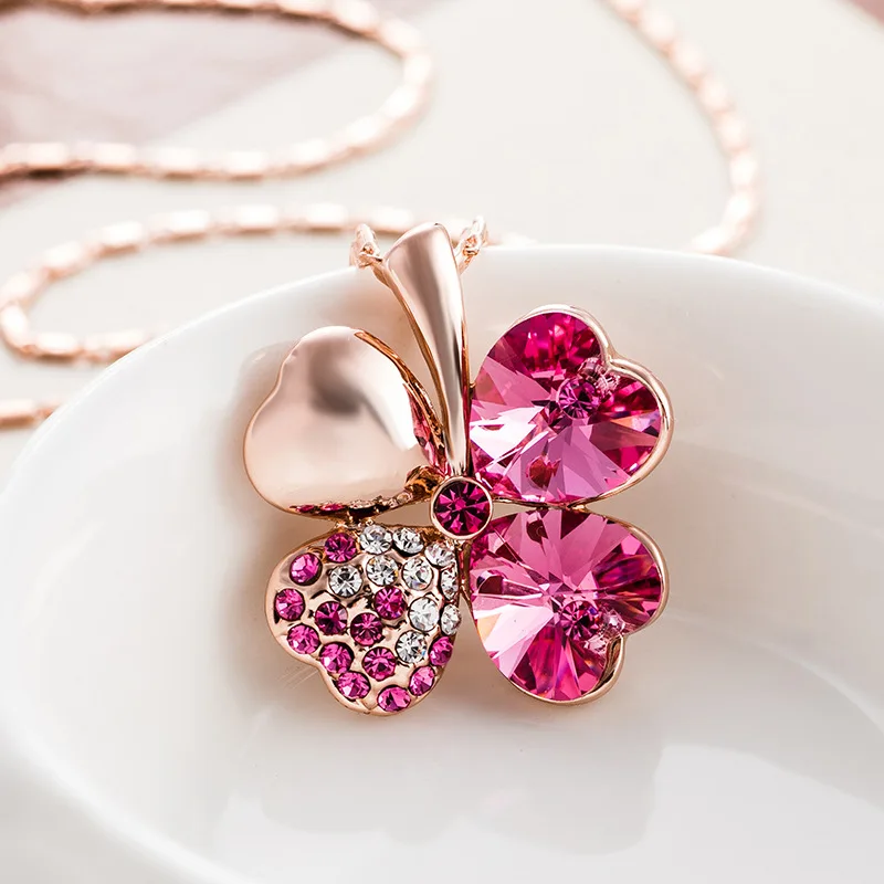 Новинка колье с четырехлистным клевером кулон в виде сердца кристалл из