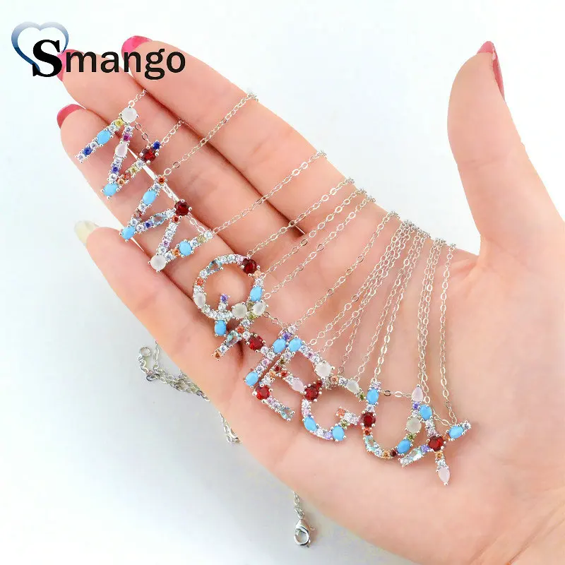 Mix color leave word CZ кулон ожерелье, Радуга серии женщин мода, буквы формы, 2 цвета покрытия, 5 штук - Окраска металла: Mix color leave word