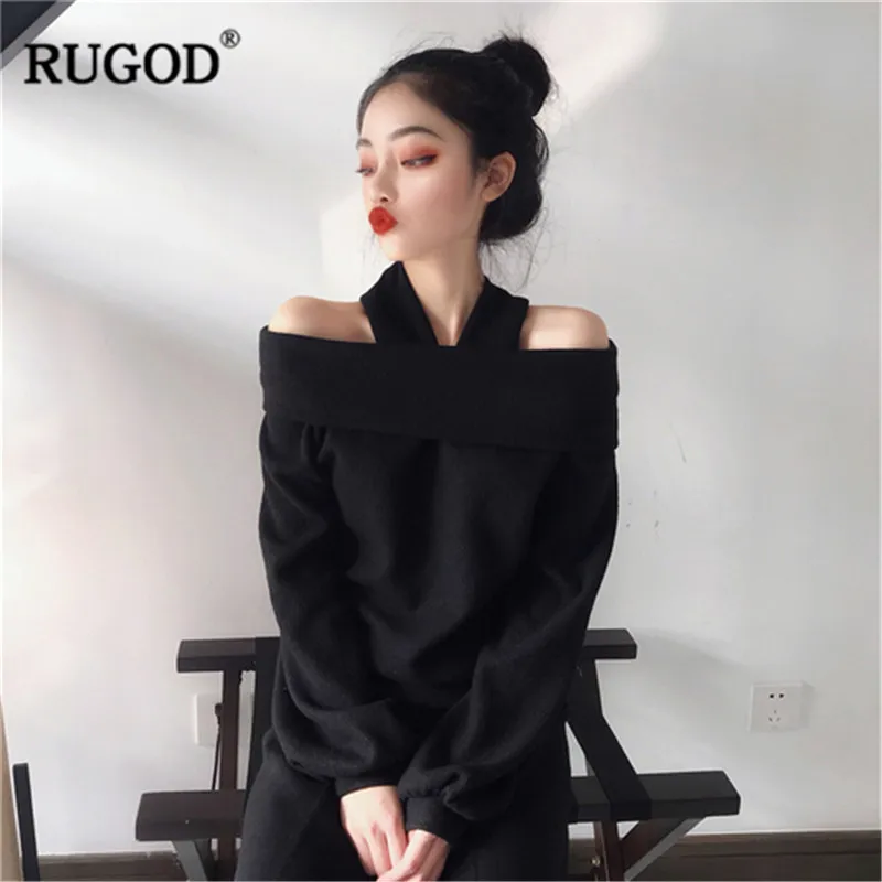 RUGOD корейский элегантный однотонный для женщин рукав-фонарик с открытыми плечами