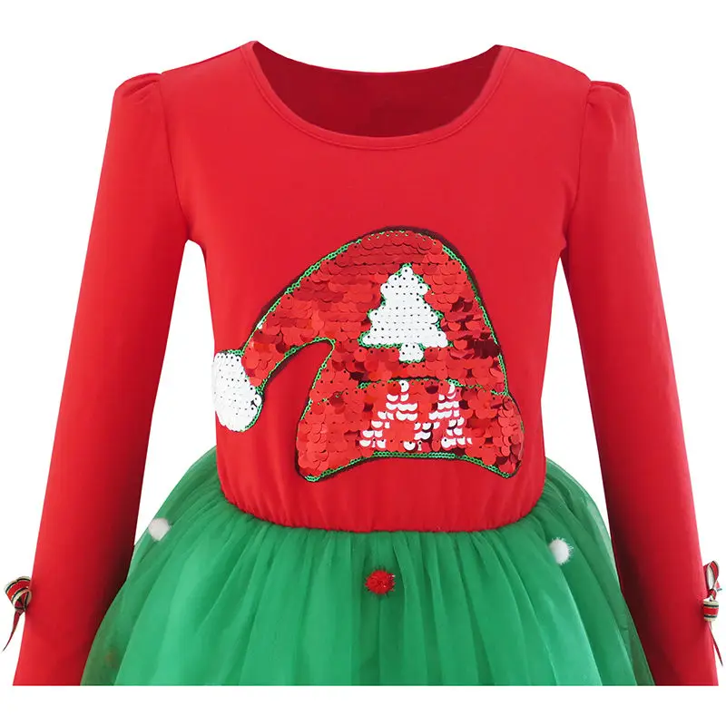 Sunny Fashion платья для девочек новогодние костюмы рождество Санта-Хат Длинный рукав