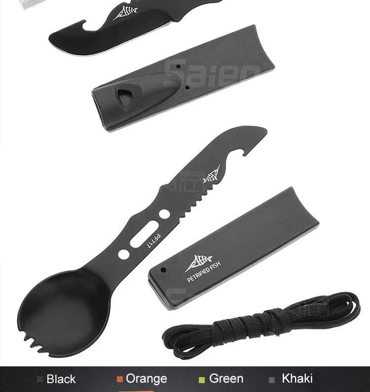 Многофункциональный Spork 8 в 1 Кемпинг столовые приборы, ложка, вилка, нож комбо с открывалкой для бутылок скалер рыба копье Мультитул для кемпинга