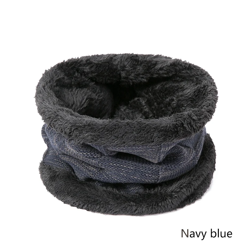 IWINTER, 2 шт., зимняя теплая шапка, шарф, набор для мужчин, Skullies Beanies, плюс бархат, толстая зимняя шапка, шарф, вязаная шапка, шапочка унисекс - Цвет: Navy Scarf