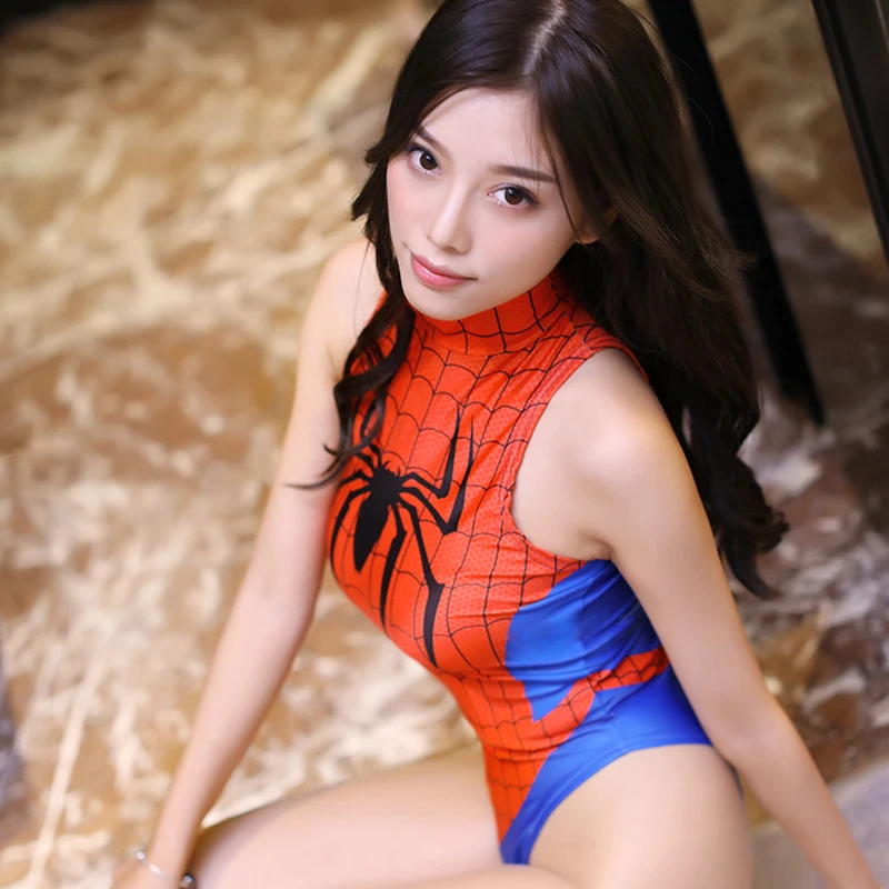 Новое эротическое белье без рукавов боди с открытой промежностью паук супергерой Соблазнительные костюмы для косплея для женщин купальные костюмы