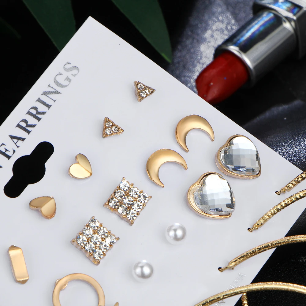 17KM Bijoux Woman Earrings Big Geometric Crystal Heart Stud For Women Fashion Simulated Pearl Party Statement Jewelry | Украшения и