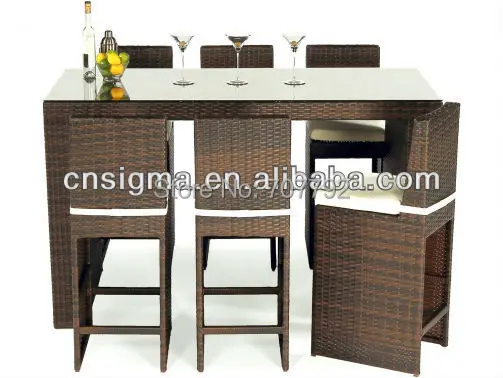 Новинка! Набор из коричневого ротанга 6 стульев с высокой спинкой|rattan bar set|rattan