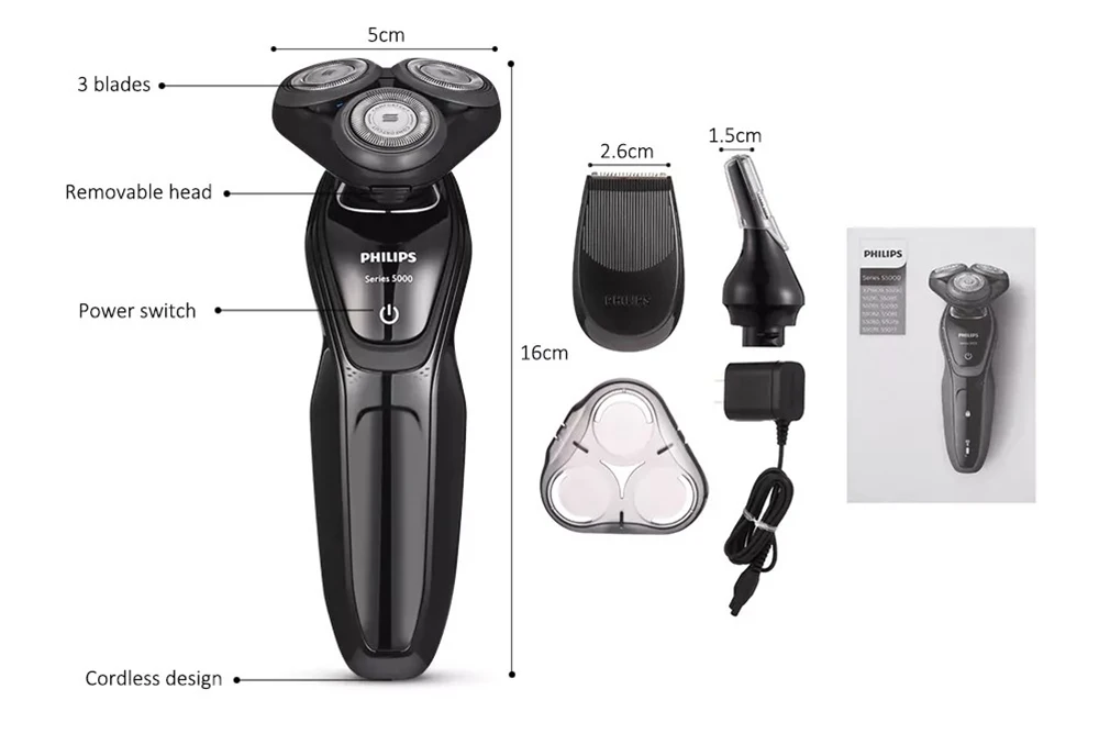 Многофункциональная Электробритва PHILIPS серии 5000 светодиодный бритвенный станок с зарядным дисплеем для мужчин S5082 с триммером для волос в носу