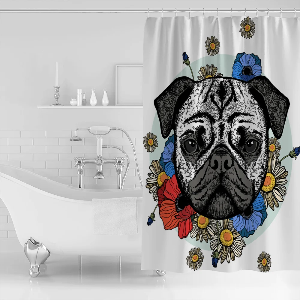 Cute Flower And Dog Extra Long Fabric Bath Shower Curtains 3D Ancient World Mildew-resistant Bathroom Decor Sets with Hooks | Дом и сад