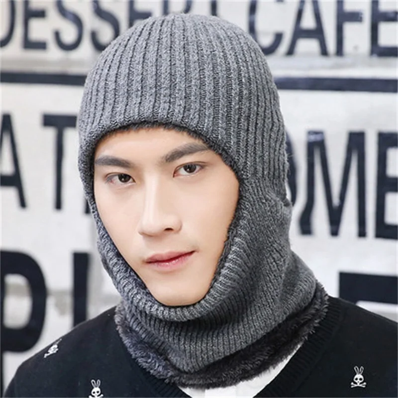 

Minhui Wool Cotton Hat Skullies Beanies Women Winter Cap Sports Earflap Mask Bonnet Neck Warmer Knitted Hats Men Women