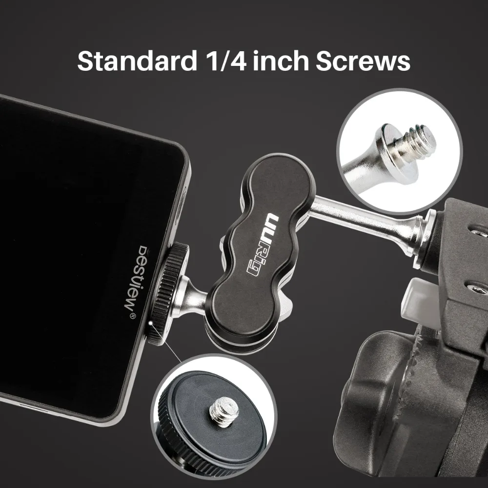 UURIG R002 Magic Arm Mount CNC Maching двойная шаровая Головка с винтом 1/4 ''для телефона