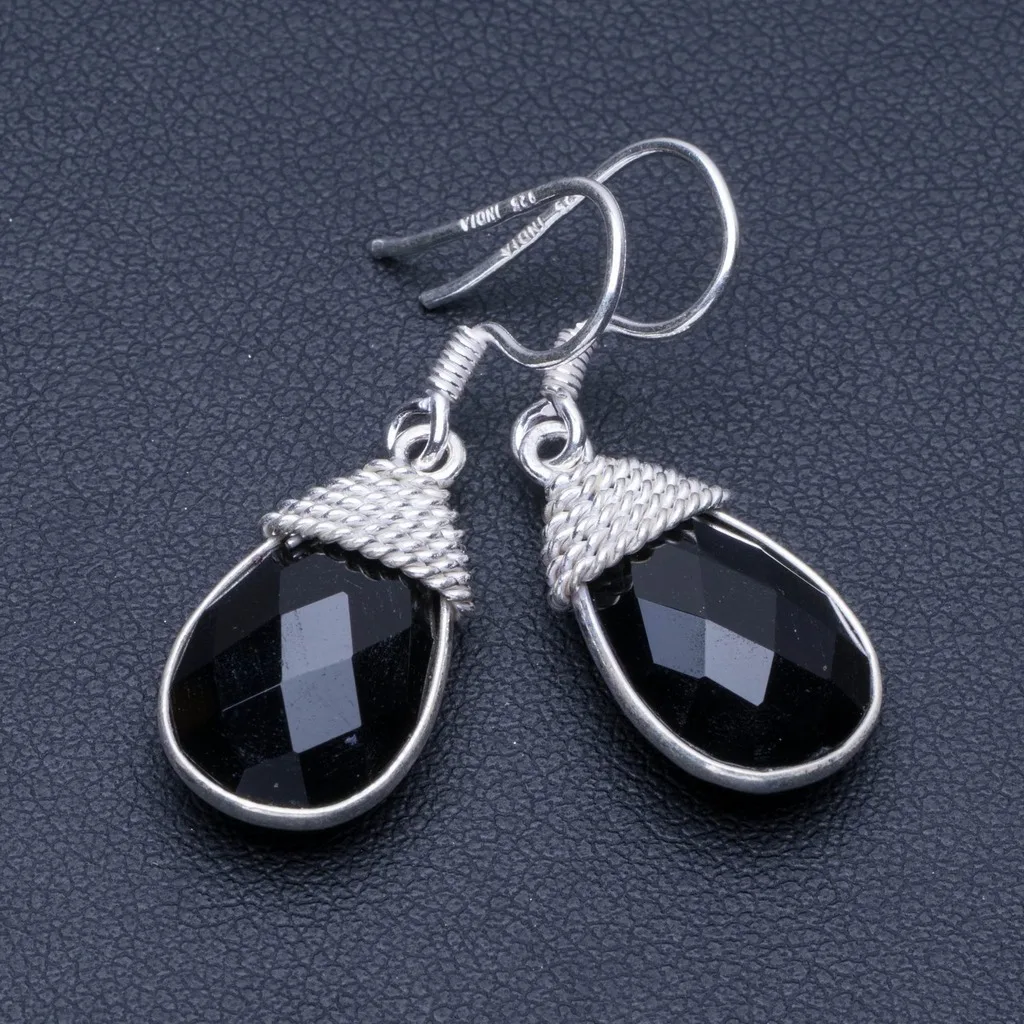 

Natural Black Onyx 925 Sterling Silver Earrings 1 1/4" Q1686
