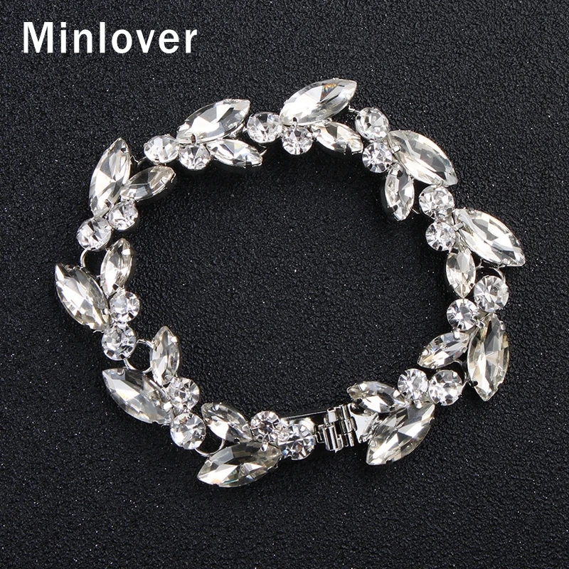 Minlover Серебряный Цвет Маркиза Форма Кристалл невесты очаровательные браслеты